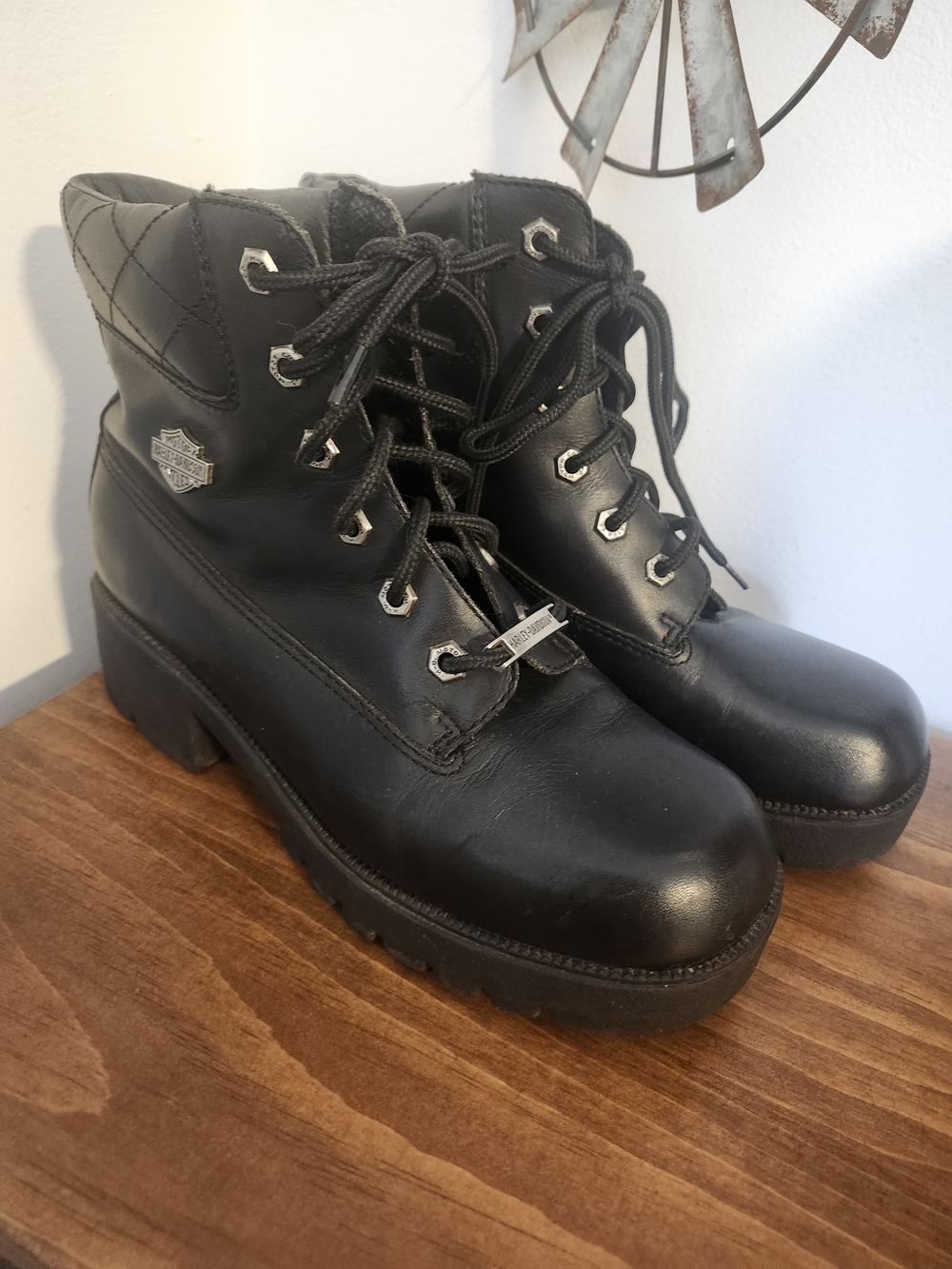 Harley-Davidson Women's Black Leather Lace-Up Ankle Boots
